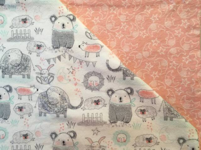 Peachy Pink Moon & Stars Flannel Baby Blanket With Animals - image 1