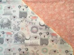 Peachy Pink Moon & Stars Flannel Baby Blanket With Animals - thumbnail 1