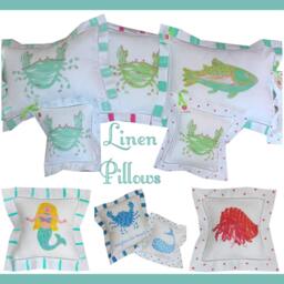 Turquoise Rainbow Trout Linen Pillow - thumbnail 2