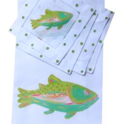 Turquoise Rainbow Trout Linen Pillow - thumbnail 3
