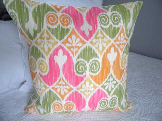 Floral Cotton Pillow Cover Pink, Green, Orange Spring Decor - image 1