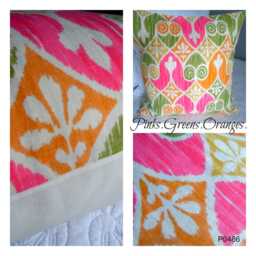 Floral Cotton Pillow Cover Pink, Green, Orange Spring Decor - thumbnail 2