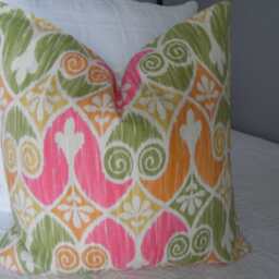 Floral Cotton Pillow Cover Pink, Green, Orange Spring Decor - thumbnail 3