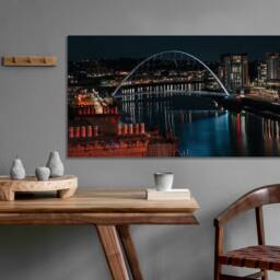 Gateshead Millennium Bridge, Reflections Yellow Lights , Sunset Museum , United Kingdom Home D??cor, Mounted Canvas Wall Art Print - thumbnail 2