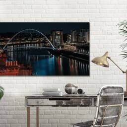 Gateshead Millennium Bridge, Reflections Yellow Lights , Sunset Museum , United Kingdom Home D??cor, Mounted Canvas Wall Art Print - thumbnail 3