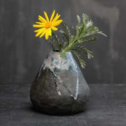 Handmade Blue Glazed Black Clay Bud Vase Wabi Sabi Pottery - thumbnail 3