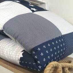 3-4 cm Thick Crawling Blanket - Patchwork Blanket Baby Dark Blue/Grey/White With Name/Date/Time/Size/Weight - thumbnail 2