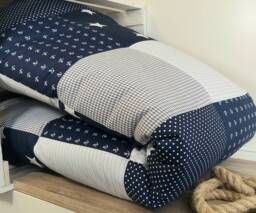 3-4 cm Thick Crawling Blanket - Patchwork Blanket Baby Dark Blue/Grey/White With Name/Date/Time/Size/Weight - thumbnail 1