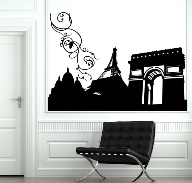 Wall Vinyl Decal Abstract Image Symbols Of Paris Travel Agency Decor - #2660Dn - image 1