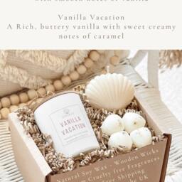 Vanilla Soy Candle Gift Set, Seashell Pillar, Wax Melts, Wooden Wick UK - thumbnail 3