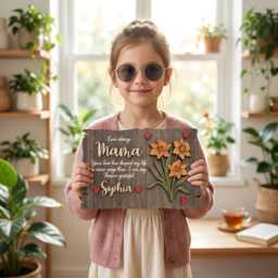 Personalized Grandma Garden Sign, Birth Month Flower Wooden Nana Gift, Mothers Day Floral Family Wall Decor, Kids Name Sign - thumbnail 1