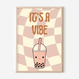 Set Of 3 Positive Retro Style Teen & Tween Prints. Dusty Pink Cream It's A Vibe, Checkered Flower Peace Sign Prints - Prints Only - thumbnail 3