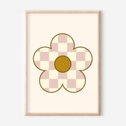 Set Of 3 Positive Retro Style Teen & Tween Prints. Dusty Pink Cream It's A Vibe, Checkered Flower Peace Sign Prints - Prints Only - thumbnail 2