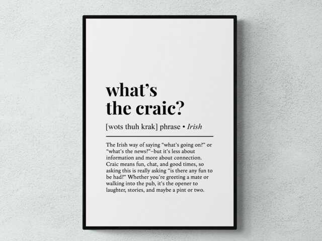 What's The Craic Irish Phrase Definition Gaelic Gift Wall Art Print - image 1