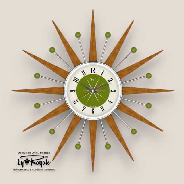 Teak Starburst Clock Mid Century Modern Wall Decor, 21 - image 1