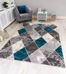 New Dark Teal Jade Cream Silver Grey Diamond Design Rugs Small Large Modern Mats