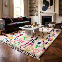Colorful Azilal Moroccan Rug, Handmade Berber Art Carpet, Vibrant Abstract Wool Area Decor - thumbnail 1