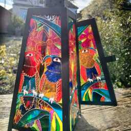 Macaw Parrot Garden Lantern, Tropical Window Art, Bird Lamp Or Hanging Candle Rich Rainbow Parakeets, Jungle Lover Sun Catcher Gift - thumbnail 2