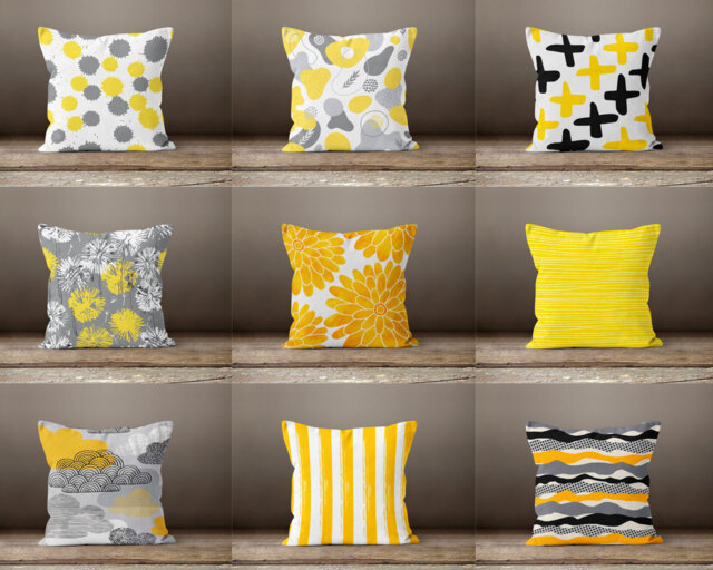 Yellow Grey Cushion Cover-Geometric Pillow Case-striped Living Room Cover-Decorative Case-Gift For Her-Handmade Material - image 1