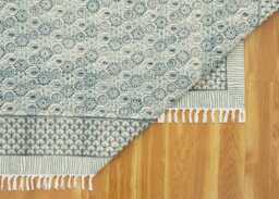 Floral Handmade Block Printed Rug Light Grey/ Beige Cotton Area Bedroom Large Hallway Custom Size 8x10 3x30 12x12 Feet - thumbnail 1