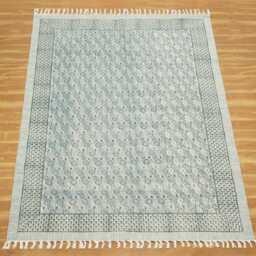 Floral Handmade Block Printed Rug Light Grey/ Beige Cotton Area Bedroom Large Hallway Custom Size 8x10 3x30 12x12 Feet - thumbnail 3