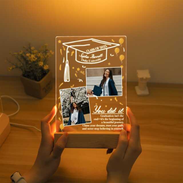 Personalised Graduation Photo Frame Night Light With Name, 2025 Led Lamp, Acrylic Graduate Plaque, Senior, Gifts For Her - image 1