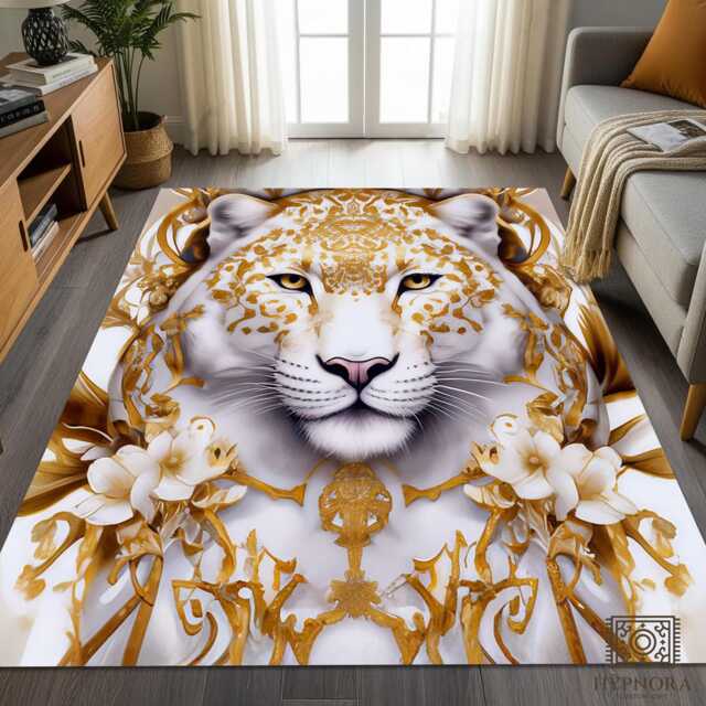 White Tiger Gold Baroque Art Luxury Ornate Rug - Elegant Royal Home Nonslip Area Carpet - image 1