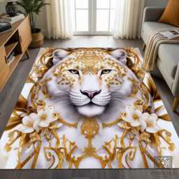 White Tiger Gold Baroque Art Luxury Ornate Rug - Elegant Royal Home Nonslip Area Carpet - thumbnail 1