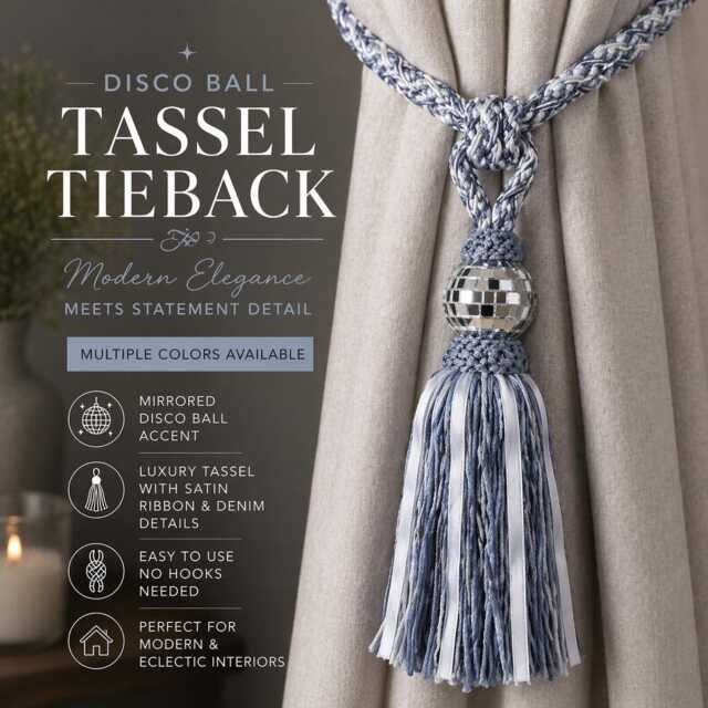 Luxury Curtain Tieback With Tassel - Disco Ball Holdback Modern Chenille Tie Back Decorative Drapery Home Decor - image 1