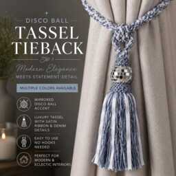 Luxury Curtain Tieback With Tassel - Disco Ball Holdback Modern Chenille Tie Back Decorative Drapery Home Decor
