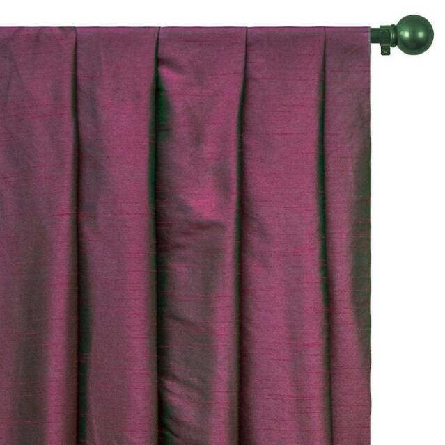 Fuchsia & Green Art Silk Curtain Panels, Faux Curtains - Rod Pocket, Grommet, Box Pleat, Three Pinch Pleat, Tab Top Plain Ring Top - image 1