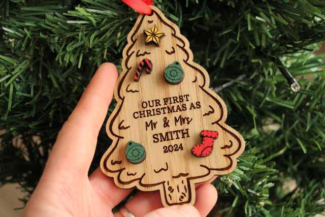 Personalised Our First Christmas As Mr & Mrs Tree Ornament, 1st Married Bauble, Engraved & Keepsake Gift Decoration - image 1
