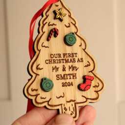 Personalised Our First Christmas As Mr & Mrs Tree Ornament, 1st Married Bauble, Engraved & Keepsake Gift Decoration - thumbnail 3