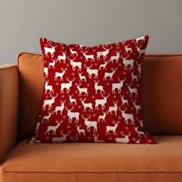 Red Reindeer Christmas Cushion Cover, White Deer Silhouette Throw Pillowcase With Snowflakes, Festive Holiday Decor For Sofa Or Cabin