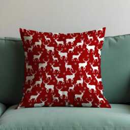 Red Reindeer Christmas Cushion Cover, White Deer Silhouette Throw Pillowcase With Snowflakes, Festive Holiday Decor For Sofa Or Cabin - thumbnail 2
