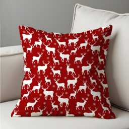Red Reindeer Christmas Cushion Cover, White Deer Silhouette Throw Pillowcase With Snowflakes, Festive Holiday Decor For Sofa Or Cabin - thumbnail 4