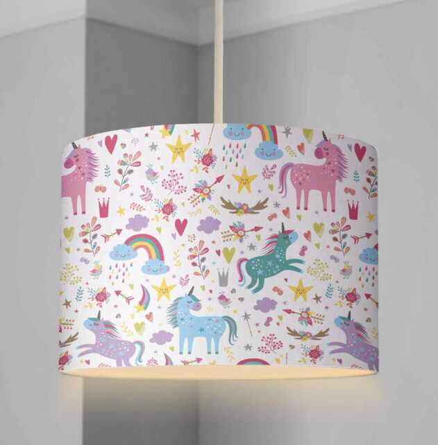 Lampshade - Nursery Unicorn Colourful, Lampshade Or Table Lampshade Childrens Room Round - image 1