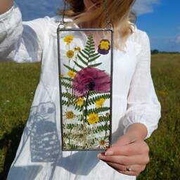 Real Poppy Stained Glass Suncatcher Pressed Flower Wall Art - thumbnail 1