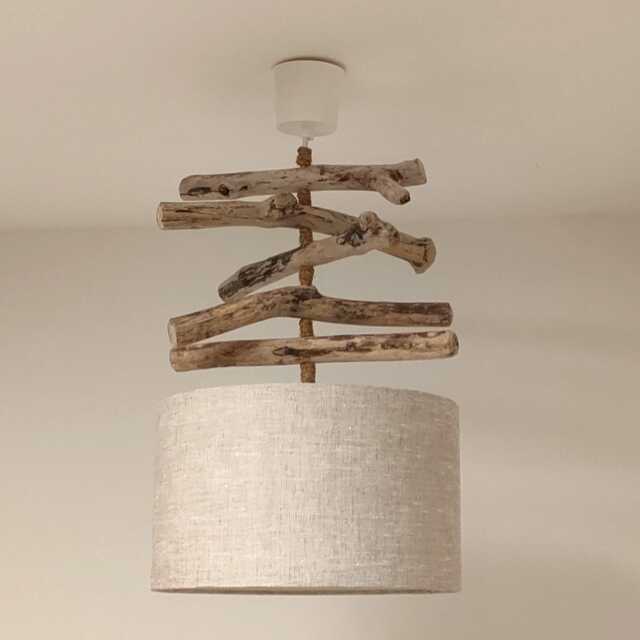 Driftwood Chandelier 30 cm - Handcrafted Pendant Light in Natural Linen Seaside Bedroom Lighting Handmade France, Hygge & Nature-Inspired Decor - image 1