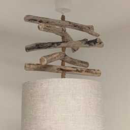 Driftwood Chandelier 30 cm - Handcrafted Pendant Light in Natural Linen Seaside Bedroom Lighting Handmade France, Hygge & Nature-Inspired Decor - thumbnail 2