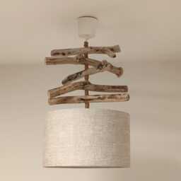 Driftwood Chandelier 30 cm - Handcrafted Pendant Light in Natural Linen Seaside Bedroom Lighting Handmade France, Hygge & Nature-Inspired Decor - thumbnail 1