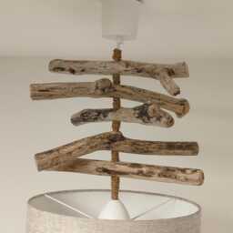 Driftwood Chandelier 30 cm - Handcrafted Pendant Light in Natural Linen Seaside Bedroom Lighting Handmade France, Hygge & Nature-Inspired Decor - thumbnail 3