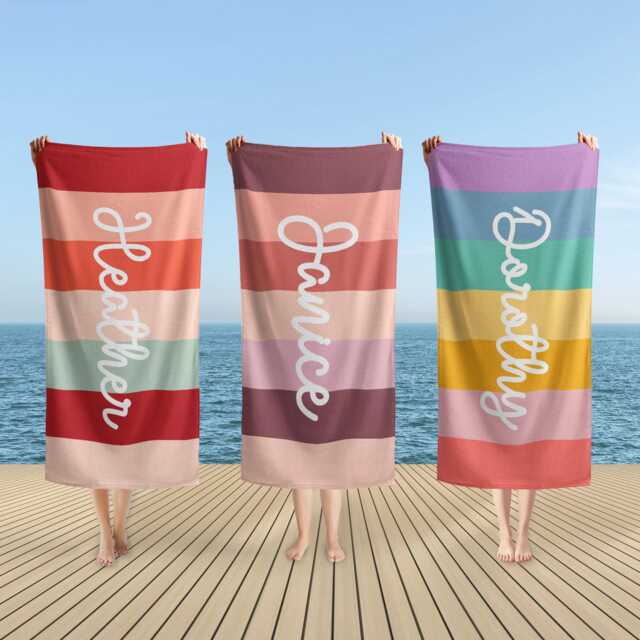 Rainbow Beach Towel, Custom Multicolor Towel With Name, Name Pool For Kids/Adult, Groovy Retro Style Vacation Gift - image 1