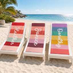 Rainbow Beach Towel, Custom Multicolor Towel With Name, Name Pool For Kids/Adult, Groovy Retro Style Vacation Gift - thumbnail 2