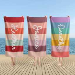 Rainbow Beach Towel, Custom Multicolor Towel With Name, Name Pool For Kids/Adult, Groovy Retro Style Vacation Gift