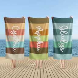 Rainbow Beach Towel, Custom Multicolor Towel With Name, Name Pool For Kids/Adult, Groovy Retro Style Vacation Gift - thumbnail 4
