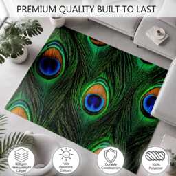 Peacock Feather Print Rug Bedroom Floor Living Room Decor Teal Blue Green Gold Jewel Tone Animal Pattern Bohemian Luxury Statement Colourful - thumbnail 3