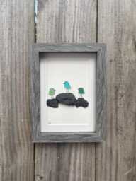 3 Sea Glass Birds On Rock Piles, 6x8 - thumbnail 1