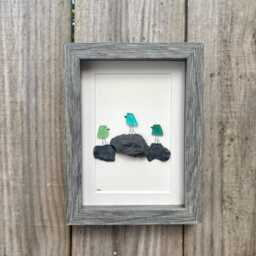 3 Sea Glass Birds On Rock Piles, 6x8 - thumbnail 3