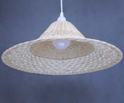 Handwoven Rattan Pendant Light, Hat-Shaped Hanging Lamp, Deocr Lighting Fixture, Width 17.7